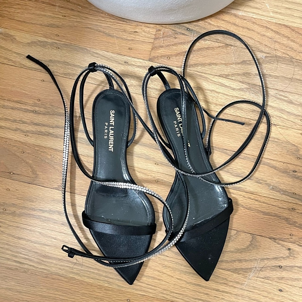SAINT LAURENT CRYSTAL WRAP ANKLE SANDALS